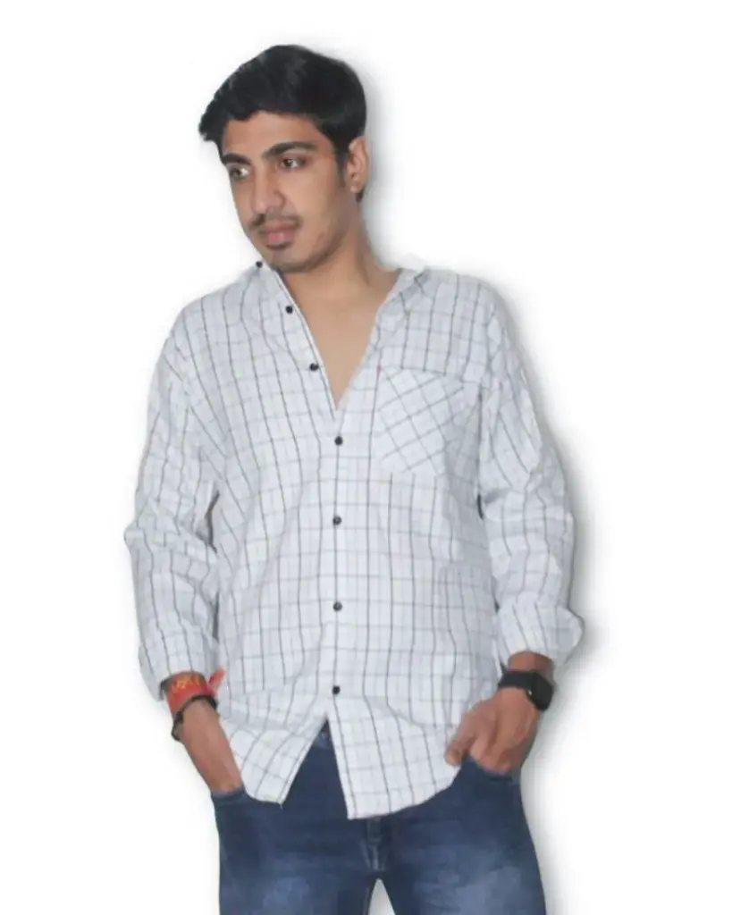 Men’s White Checkered Casual Shirt – Available in M, L, XL